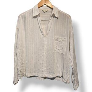 Max Studio Cotton Rayon Boxy White Blouse Womens S oversize collared striped